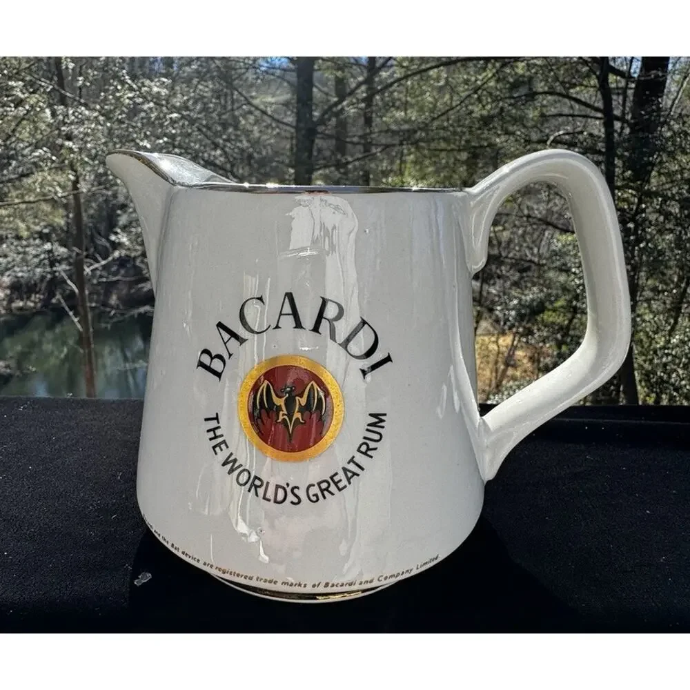 Vtg Bacardi World's Greatest Rum Water Pitcher Ceramic Pub Jug Ireland -A1